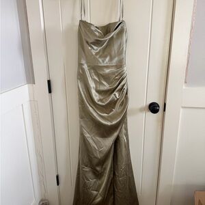 Azazie Sage Green Satin Gown
